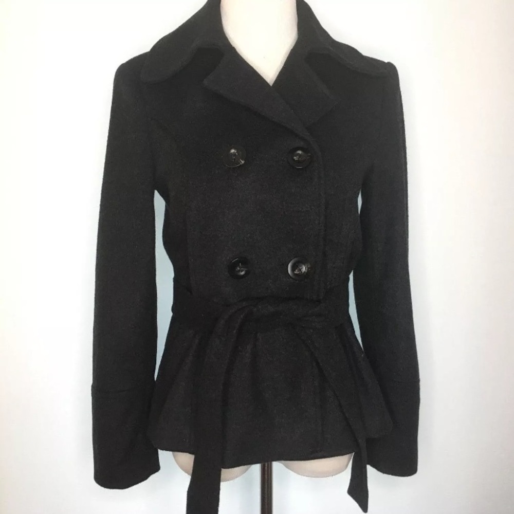 Zara Gray Wool Belted Pea Coat